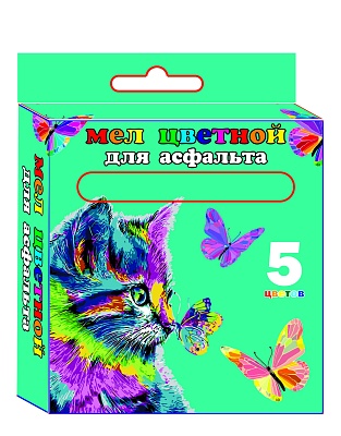 72031 Мел цветной Кот и бабочки, для асфальта, JUMBO, 5 шт. в картонной упаковке