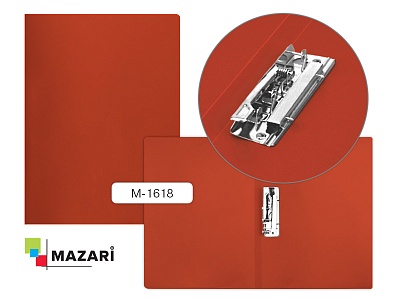 M-1618 Папка с прижимом, А4, 0.5 мм, корешок 15 мм, красная